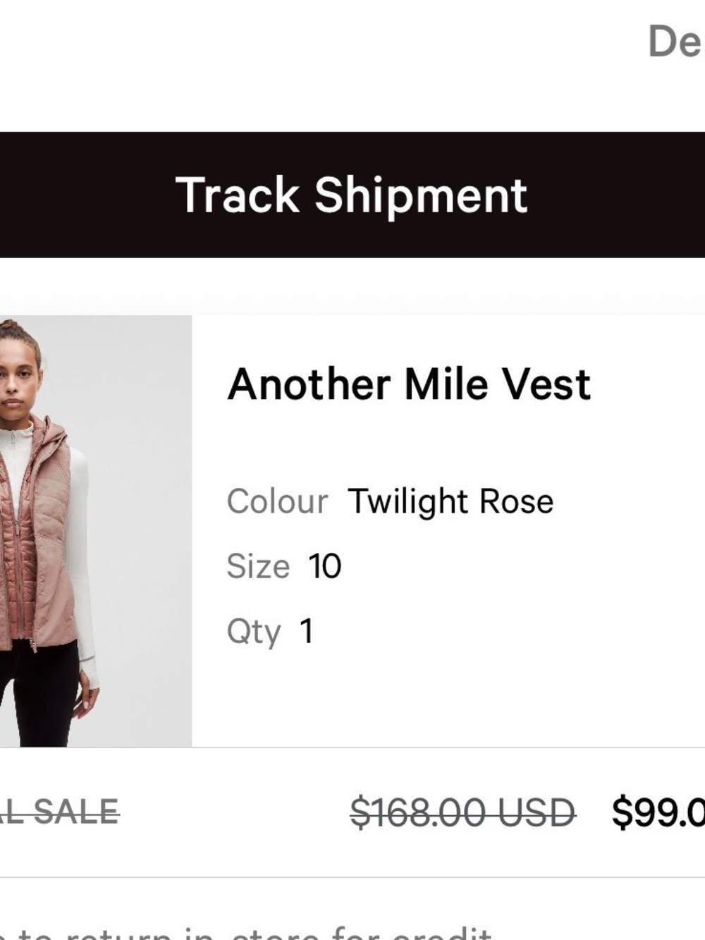 Lululemon Another Mile Vest. Size 10. Twilight Rose - Picture 3 of 3